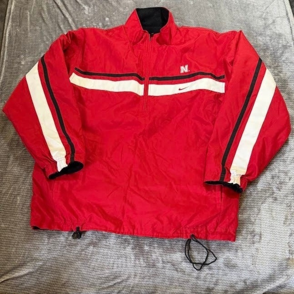 Nike Nebraska Huskers Reversible Quarter‎ Zip Jacket Mens Large Red Black Fleece